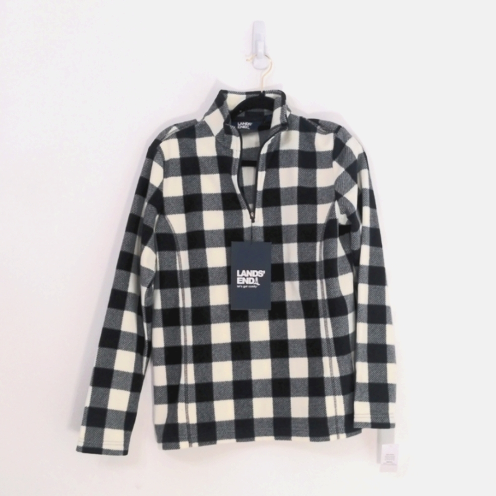 Land's End buffalo plaid small fleece pullover